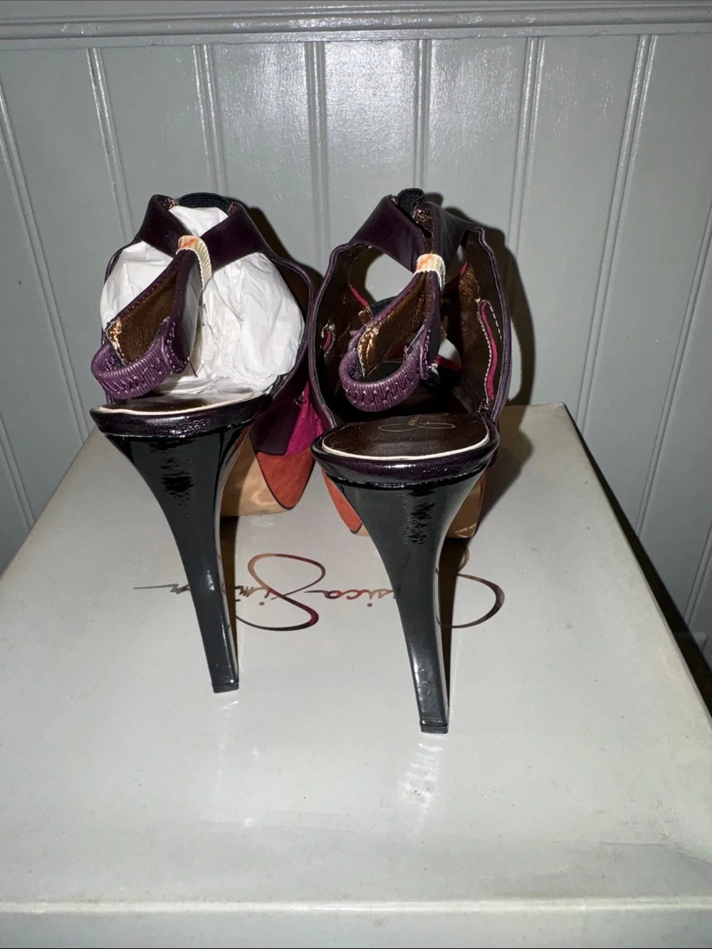 Jessica Simpson Bendie cranberry/maya nubuck Platform Peep-Toe Heels new Sz 8
